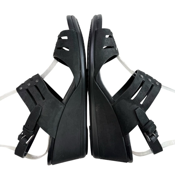 Ecco Touch 45 Strappy Black Leather Wedge Sandals Size 38/ US 7-7.5 - Picture 7 of 16